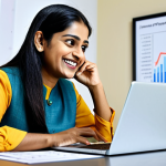 Smart Credit Card Use**

"A professional Indian woman, smiling confidently, reviewing her monthly budget on a laptop. She is wearing a modest, professional kurta. The scene is a bright, modern home office with financial charts subtly displayed in the background. Emphasize organization and financial control. Fully clothed, appropriate attire, safe for work, perfect anatomy, natural proportions, professional, modest, family-friendly."

**