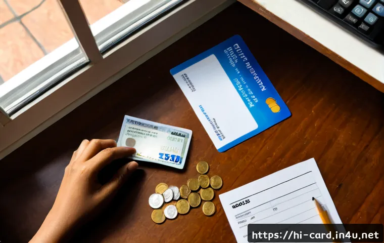 신용카드 수수료 절약 방법 - Photorealistic overhead view of an Indian household budgeting at a clean wooden desk, adult hands co...